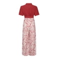 thumbnail image 3 of HBGVBA Women Summer 2 Piece Set Short Sleeve Cropped Tops High Waist Floral Print Wide Leg Pant Set with Pockets, 3 of 5