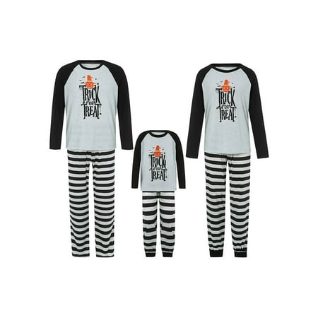 

Gwiyeopda Christmas Kids-Parent Pajamas Long Sleeve Letter Printed Tops + Stripe Printed Long Pants Set