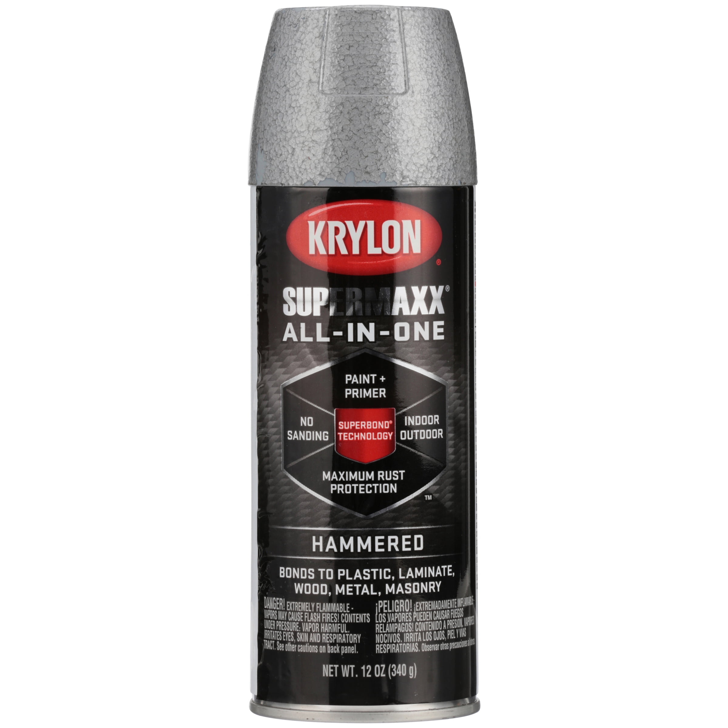 Krylon SUPERMAXX AllInOne Paint + Primer Spray Paint, Hammered Silver, 12 oz.