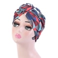 thumbnail image 3 of Turbans de Styles Bohèmes pour les Femmes Conception Élastique Couvre-Chef Bonnet Pré-Lié Plissé Tête de Mort à la Mode Couvre-Chef Tourbillonnant fan Rouge Bleu Foncé, 3 of 5