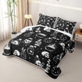 thumbnail image 3 of Homewish Halloween Gothic Skull Twin Quilt Set, Magical Mushroom Twin Coverlet Set, Black White, 2 Pieces 1 Bedspread and 1 Pillowcase, 3 of 7