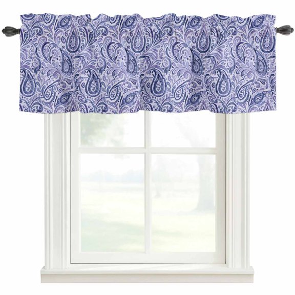 Purple Navy Blue Rod Pocket Curtain Valance, Retro Botanical Abstract Art Farmhouse Window Valance for Living Room, Bedroom, Kitchen 60"W x 18"L