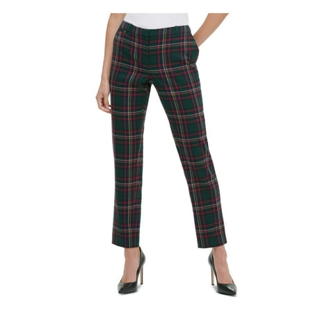 TOMMY HILFIGER $89 Womens New Green Plaid Zippered Straight leg Pants 2 B+B