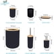 thumbnail image 2 of Juego de 6 accesorios de baño ecológicos de bambú con dispensador de loción, bote de basura, soporte para cepillo de dientes, vaso para dientes, cepillo de baño y jabonera, 2 of 4