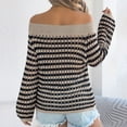 thumbnail image 6 of LEKWK Off Shoulder Tops for Women Hollow Out Long Sleeve Tops Boat Neck Knitted Tops White Striped Crochet Sweater Tops, 6 of 8