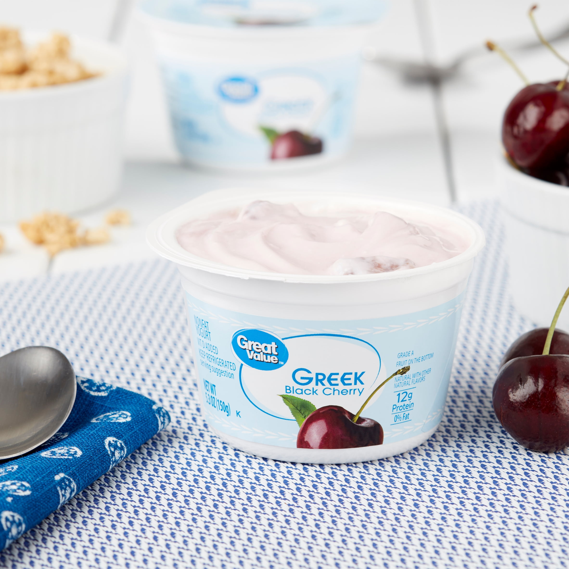 Great Value Black Cherry Nonfat Greek Yogurt, 5.3 oz Individual Cup