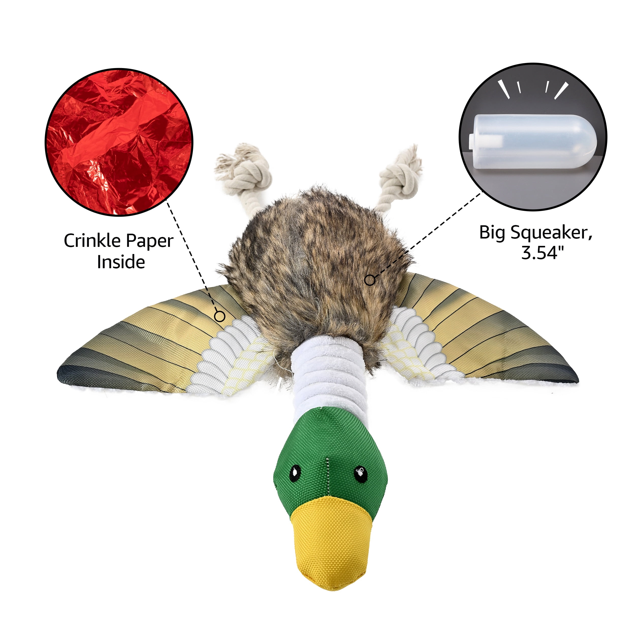 Max & Marlow Plush Duck Dog Squeaky Toy Set, 2-Pack Interactive Pheasant Toys with Crinkle Sound for Puppy Play and Training