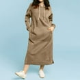 thumbnail image 2 of EDFBUYKRS Female Long Sleeve Hoodie Women's Loose Fit Hoodie Dress with Long Knitted Skirt and Oversized Pocket for Autumn Winter Casual Fashion Wear M, 2 of 6