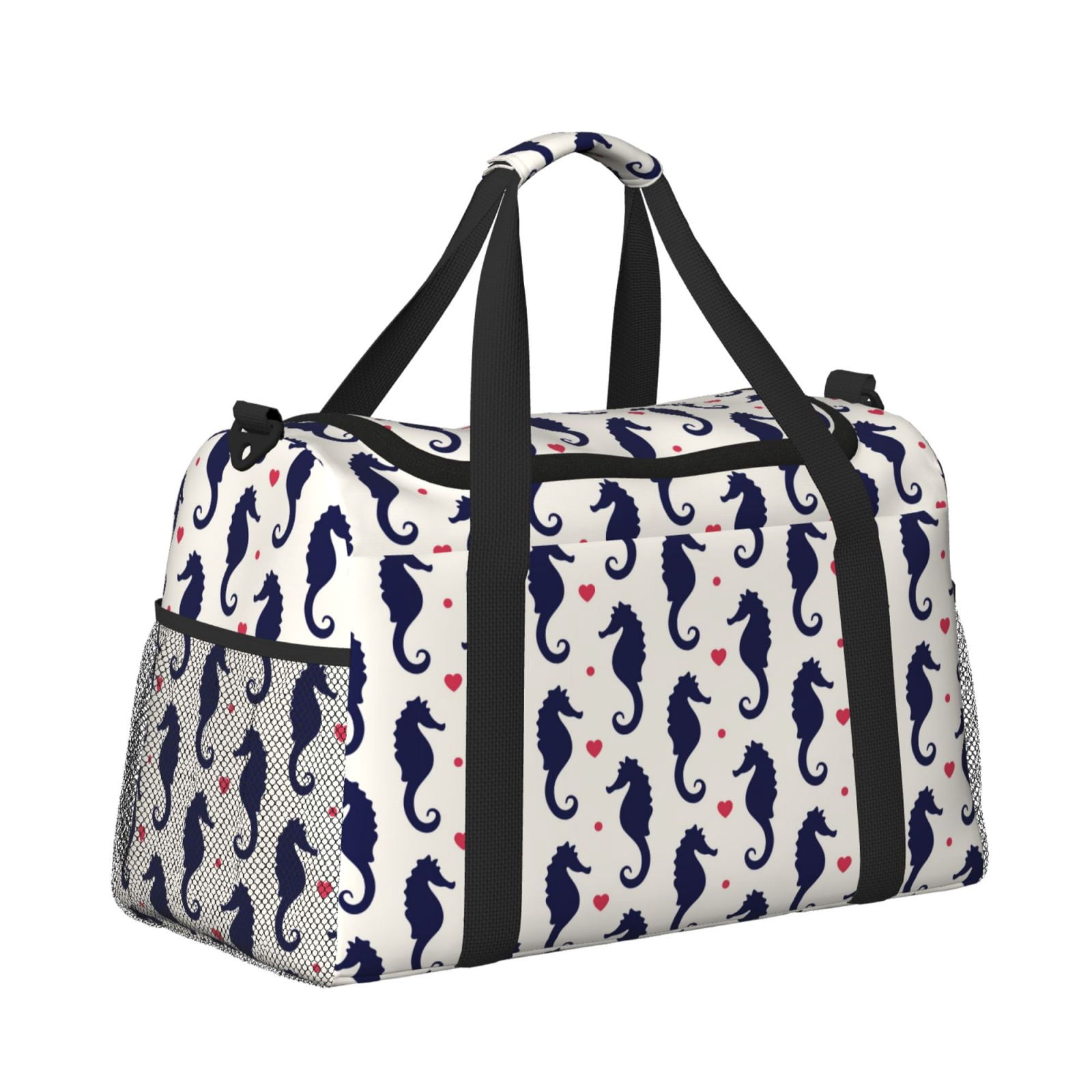 Fuzoiu Seahorses and Hearts Print Travel Duffle Bag,Carry On Tote Bags,Duffel Bag,Sport Gym Bag, Hospital Bag for Labor and Delivery, Overnight Bag,Luggage Bag