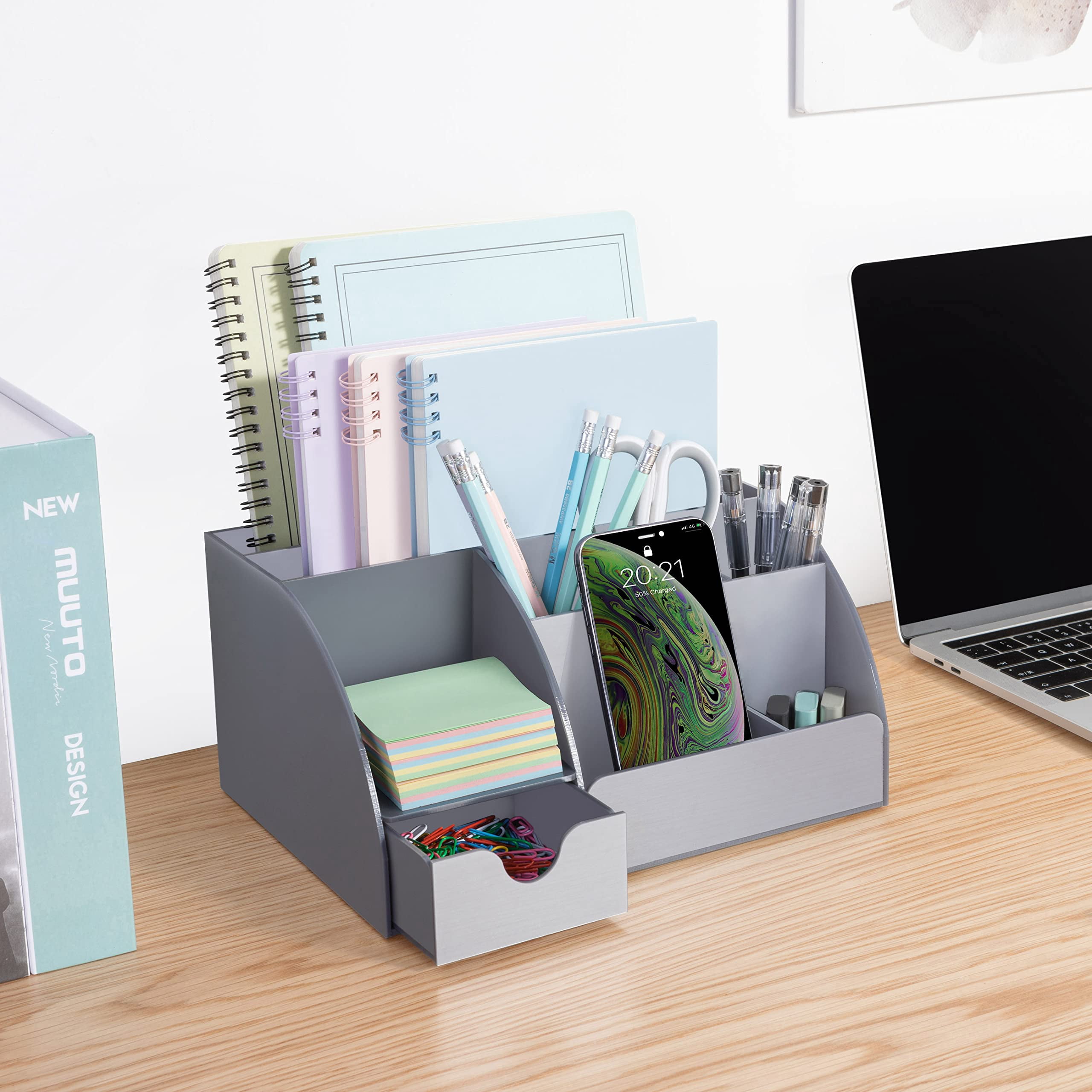 Grey Desk Organizer  9 Compartments Office Supplies And Accessories Decor Desktop (gray)