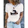 thumbnail image 1 of T-shirt à Manches Courtes Col Rond Imprimé Beauté & Livres, Haut d'Été Décontracté à Manches Courtes Col Rond, Vêtements pour Femmes Fête des Pères, Fête des Mères, Nouvel An, Festival de Printemps, Saint-Valentin, Inde, 1 of 6