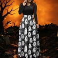 thumbnail image 5 of BaoFuBaoMei Halloween Womens Dress Plus Size Crew Neck Long Sleeve Halloween Ghost Print Maxi Dress High Waist Patchwork Flowy Dresses for Party, 5 of 6