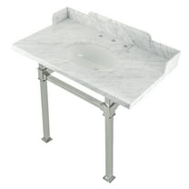 Kingston Brass LMS36MOQ6 Viceroy 36" Carrara Marble Console Sink with Stainless Steel Legs (8-Inch, 3-Hole), Carrara Marble White/Polished Nickel
