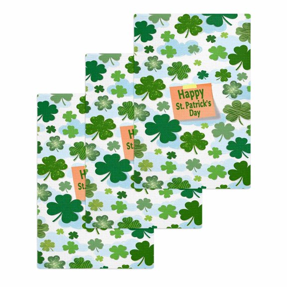 St. Patrick's Day Kitchen Dish Towels for Drying Dishes Set of 3, Green Lucky Shamrock Leaves Cloud Blue Waffle Weave Microfiber Hand Tea Bathroom Towels Quick Dry & Absorbent Towel 15.7x23.6
