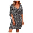 thumbnail image 2 of Rigardu Casual Temperament Dress Women's V-Neck Summer All- Print Flower Women's Dress Black + M, 2 of 9