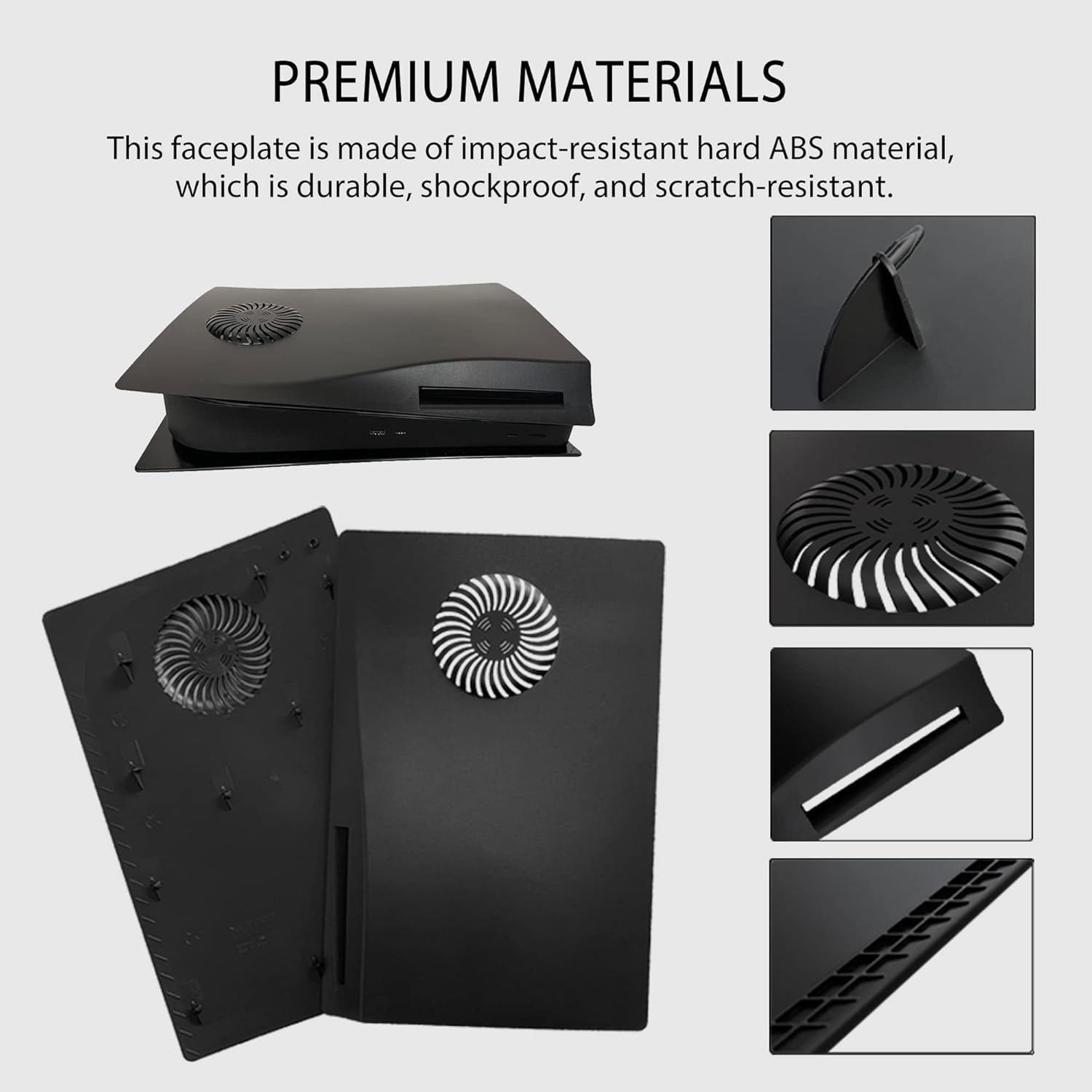 Replacement Faceplate with Cooling Vent Face Plate Console Cover for Playstation 5 Disc Edition, Side Plate Shell Accessories Hard Shockproof Anti-Scratch Dustproof ABS Case for PS5-Black