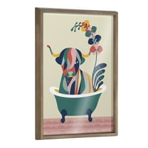 Blake Mid Century Modern Cow in Bathtub 18 in x 24 in Framed Painting Art Prints, by Kate and Laurel