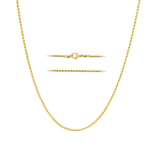 18k Gold Overlayed Stainless Steel Hip Hop Rope Chain Necklace