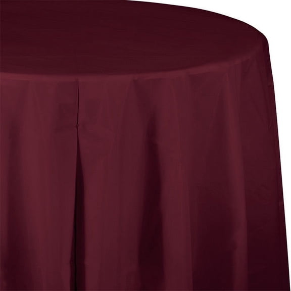 12/Case Bulk Burgundy Round Plastic 82 inch Table Covers