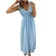 thumbnail image 4 of Besolor Summer Dresses for Women V Neck Sleeveless Sundress Casual Solid Color A-Line Flowy Beach Midi Dresses, 4 of 7