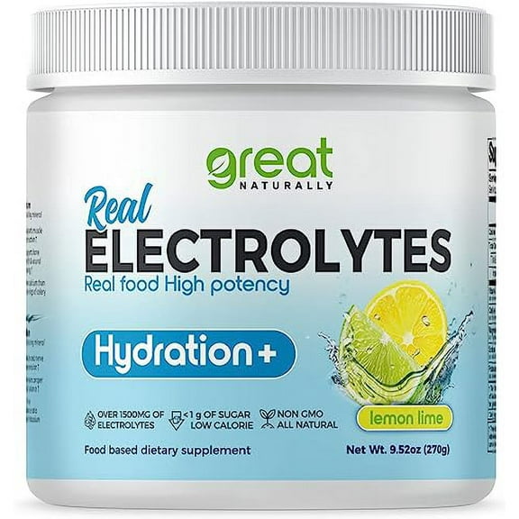 Electrolytes Powder Hydration | Real Food High Potency | Lemon Lime 30 Servings | High Potency Electrolyte Powder | Hydration Drink Mix | Electrolyte Supplement with Potassium Magnesium Calcium