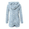 thumbnail image 4 of aohooy Adult Onesies for Women Plus Size Graphic Winter Sherpa Plush Shorts Pajamas Hooded Ears Fleece Zipper Sleepwear Long Sleeve Jumpsuit Light Blue,XXL, 4 of 5