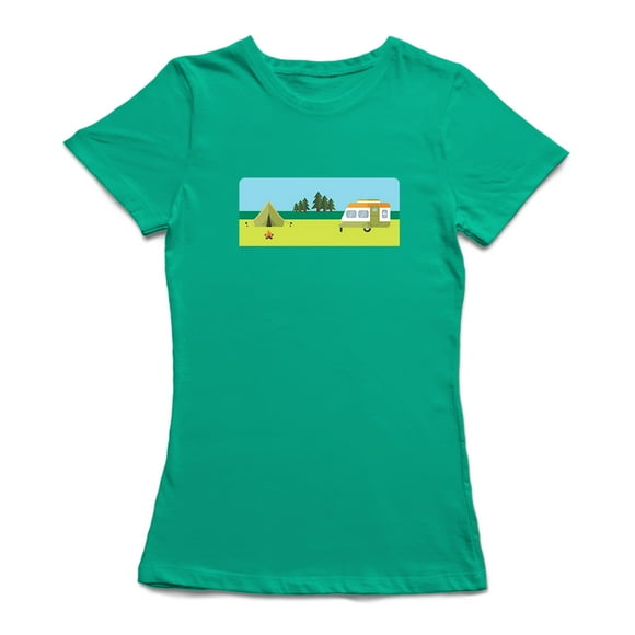 Camping Trip Graphic Women's Kelly Green T-shirt