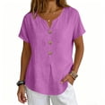 thumbnail image 6 of Women's Casual Short Sleeve V-Neck Button-Down Top - Loose Fit Linen-Blend Blouse for Summer, Everyday Wear & Vacation Purple L, 6 of 6