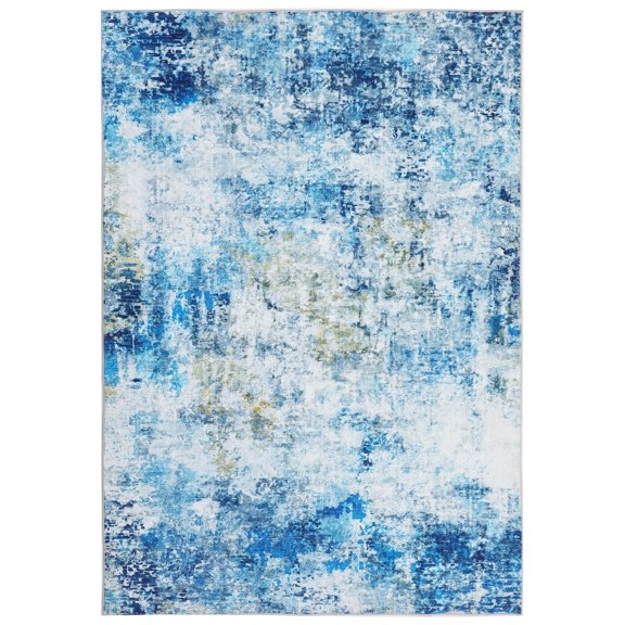 Tzou Washable Area Rugs 9'x12' Non-Slip Modern Abstract Soft Carpet for Living Room Entryway Bedroom, Deep Blue