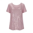 thumbnail image 4 of Horkkom Sparkly Tops for Women Crew Neck Short Sleeve Sequin Tops Party Evening T Shirts S, 4 of 4