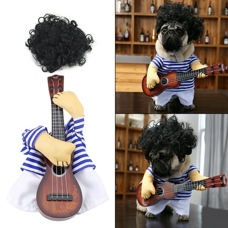 Ymiko Funny Pet Dog Cat Costume Guitar Player Puppy Dress Halloween Christmas Party with wig , Funny Pet Clothes, Pet Party Costume