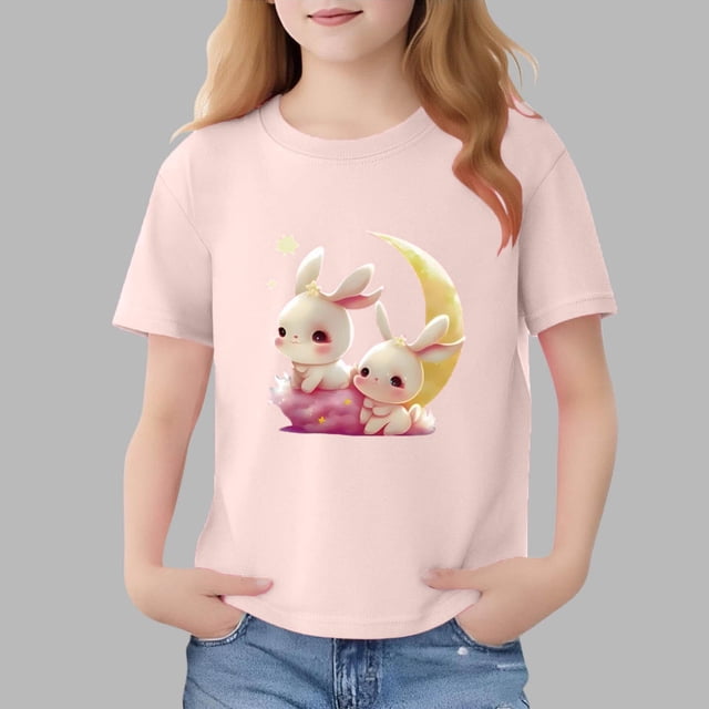 Blusas y camisas de manga corta con cuello redondo para niños Camiseta de verano de manga corta estampada para niñas Jersey elegante de cuello redondo para niños Top de algodón