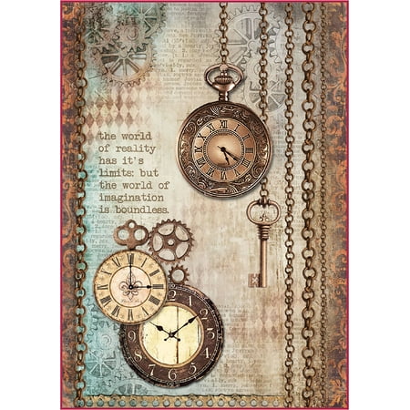 - Stamperia Rice Paper Sheet A4-Clockwise Clock & Keys