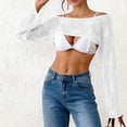 thumbnail image 5 of AGWOLF Women's Crochet Knit Cover Ups Beach Hollow Out Crop Swimsuit Cover Up Top Vacation Bathing Suits Swimwear White Free Size, 5 of 6