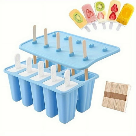 

Premium BPA-Free Silicone Popsicle Molds Set - NEWKBO Ice Pop Maker Set with 50PCS Popsicle Sticks - 10-Piece Large Capacity Reusable Ice Cream Mold for Homemade Frozen Treats - Durable a