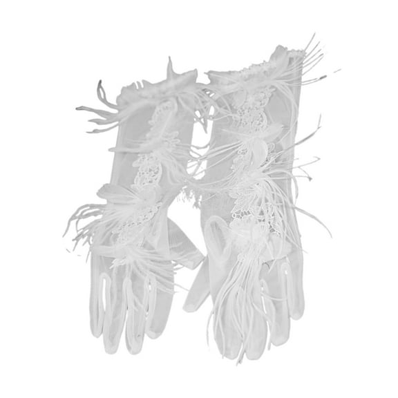 JZROCKER Lady Evening Dinner Gloves Feathered Elegant Full Finger White Gloves 1920s Women Lacy Gloves Bridal Wedding Gloves