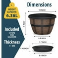 thumbnail image 2 of 10-Inch Whiskey Barrel Planters Outdoor Pack of 6 - Durable Plastic Plant Pots for Indoor & Outdoor Use with Drainage & Saucer, Lightweight Rustic Barrel Planters for Flowers, Herbs & Small Plants, 2 of 4