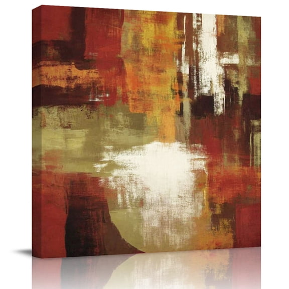 Wall Art Prints, Burnt Orange Framed Canvas Prints for Bedroom Living Room Bathroom Office, Fall Modern Oil Painting Abstract Art Green Brown Gallery Wrap Wall Art Poster for Gifts Home Decor 8"x8"