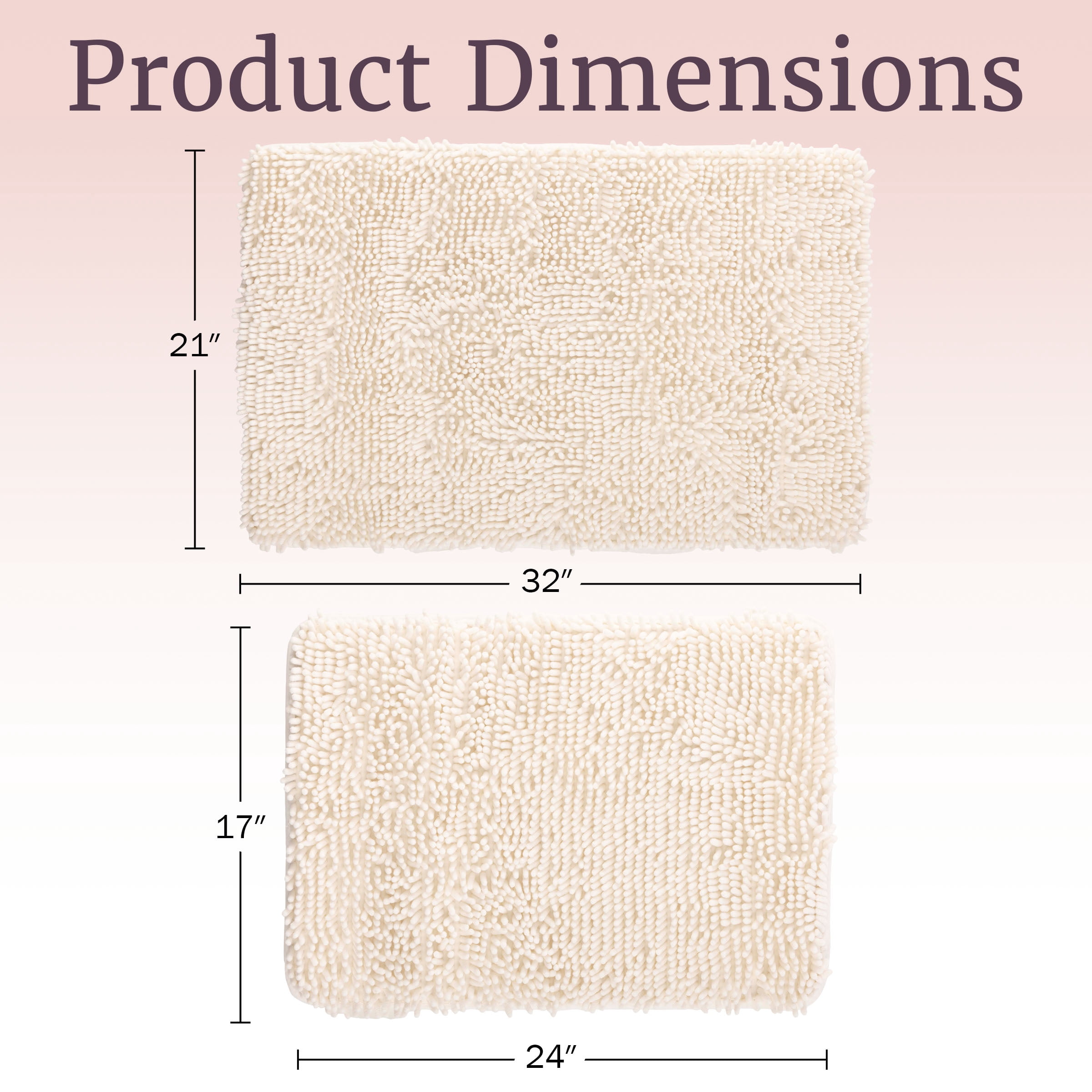 Lavish Home Set of 2 Bathroom Rugs – Chenille Memory Foam Bath Mats, White