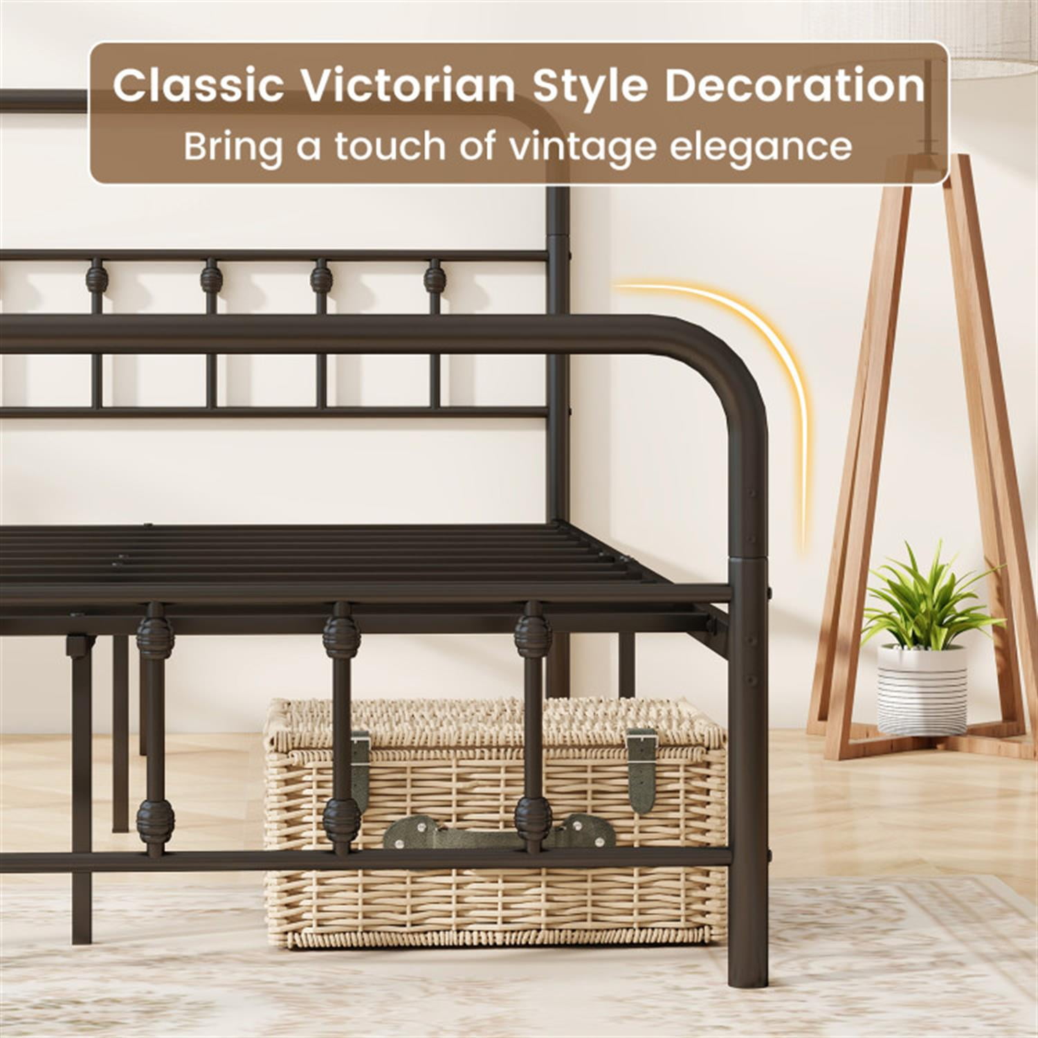 Demi Bonn Full Size Bed Frame with Headboard, Metal Platform Bed Frame with Under Bed Storage, No Box Spring Needed, Black