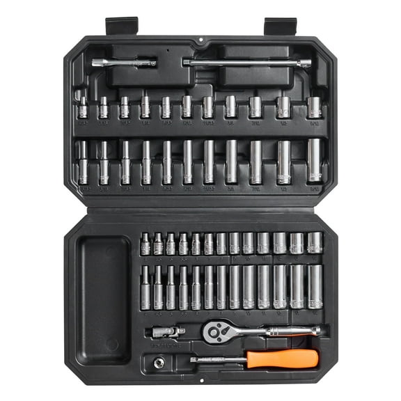VEVOR Socket Set, 1/4 Inch Drive Socket and Ratchet Set, 6-Point Socket Opening, 54 Pieces Tool Set SAE and Metric, Deep and Standard Sockets, 5/32-9/16 in, 4-14 mm, with Accessories, Storage Case
