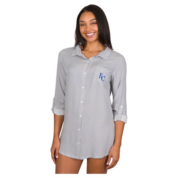 Women's Concepts Sport Gray Kansas City Royals Melody Woven Full-Button Long Sleeve Nightshirt
