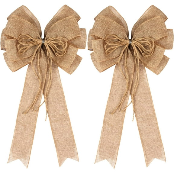 Dalrosia 2PCS Large Burlap Jute Hemp Rope Bows for Wreaths,Rustic Farmhouse Crafts Bow Wrapping Tree Topper Wedding Holiday Birthday Party Wall Home Boho Front Door Decorations