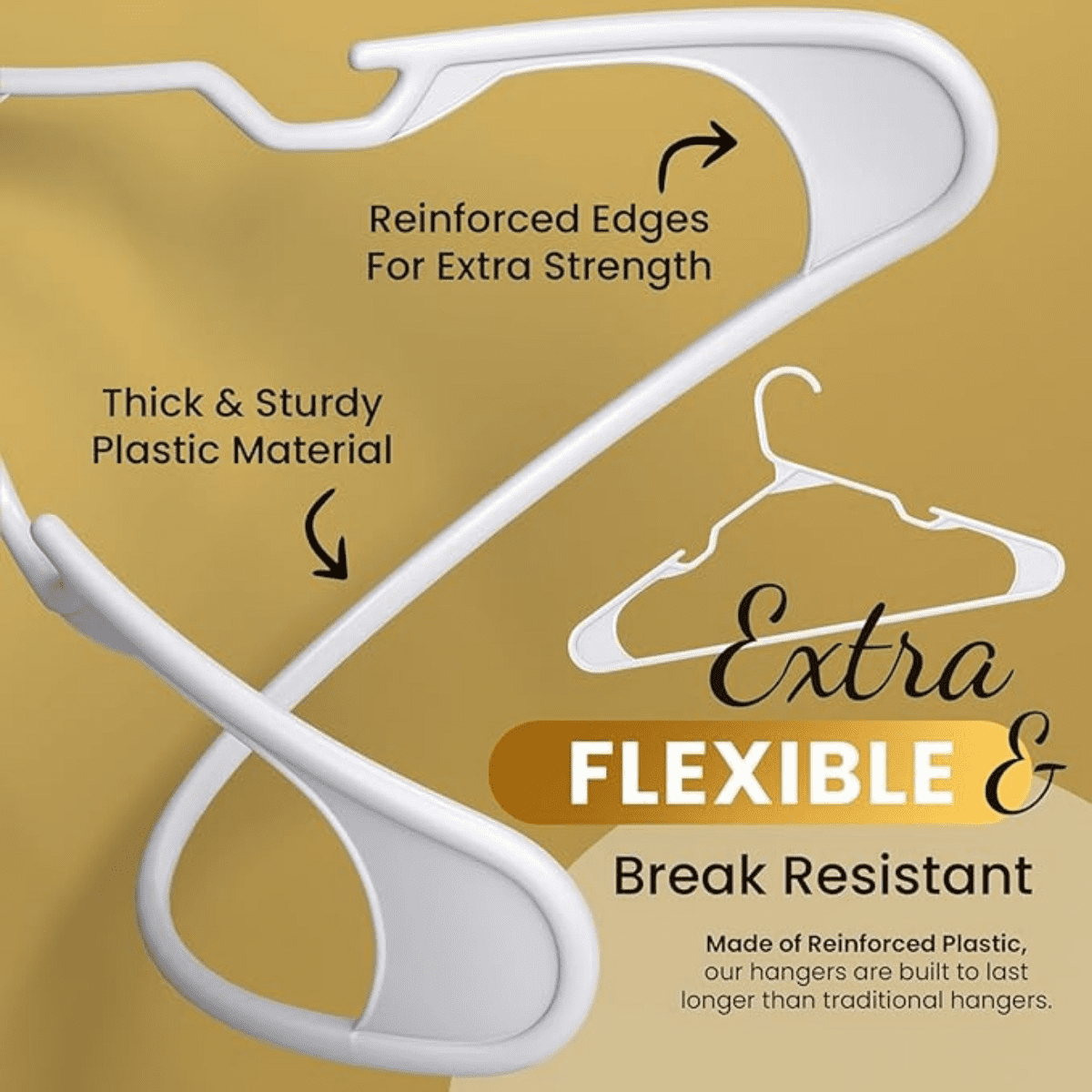100 Pack Adult Plastic Hanger for Shirt Pants Coats Dresses Skirts Suits Jackets - Standard Thick Coat Hanger - Sturdy & Durable Design with Shoulder Grooves Hook - White
