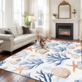 thumbnail image 3 of Summer Blue Washable Living Room Rugs 5'x8', Yellow Coral Shell Starfish Marine Life Coastal Low Pile Throw Large Area Rug Non-Slip Sturdy Edge Binding Carpet for Living Room Kitchen Office, 3 of 9