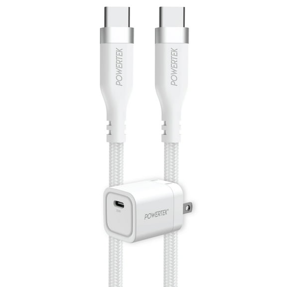 Liquipel Powertek 30W USB-C Wall Charger   USB-C to USB-C Cable Bundle - White