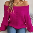 thumbnail image 4 of IROINNID Reduced Women's Knit Long Sleeve Off-The-Shoulder Sweater Ladies Casual Loose Fit Solid Fall Tops,Hot Pink, 4 of 8