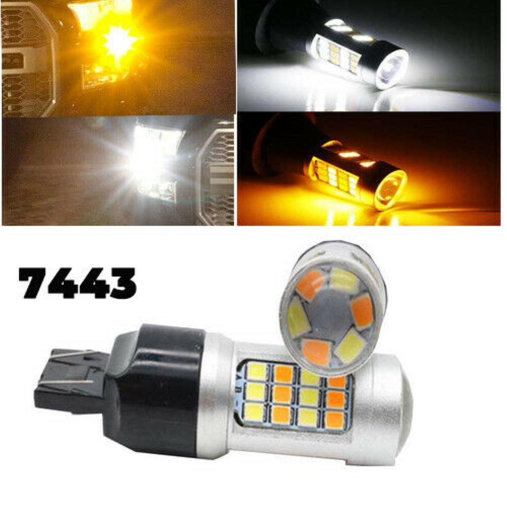 2× 7443 7440 7444 LED Turn Signal Switchback White/Amber DRL Parking Light Bulbs 