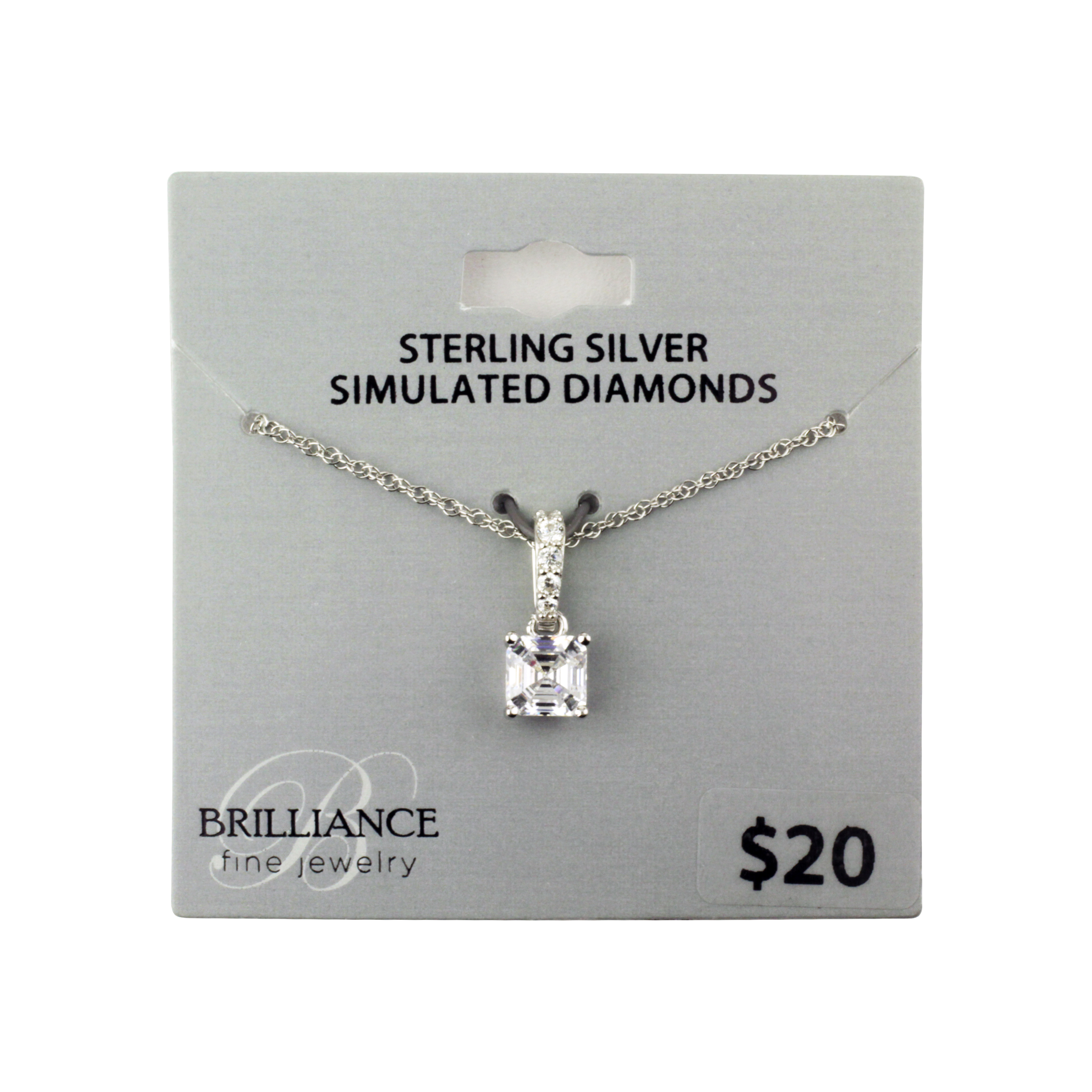 Brilliance Fine Jewelry Women's Square Simulated Diamond Necklace in Sterling Silver