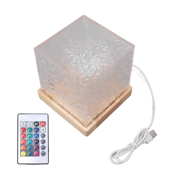Luz RGBW de 16 colores, luz de cristal cuadrada, proyección dinámica, luz de mesa remota para sala de estar y oficina